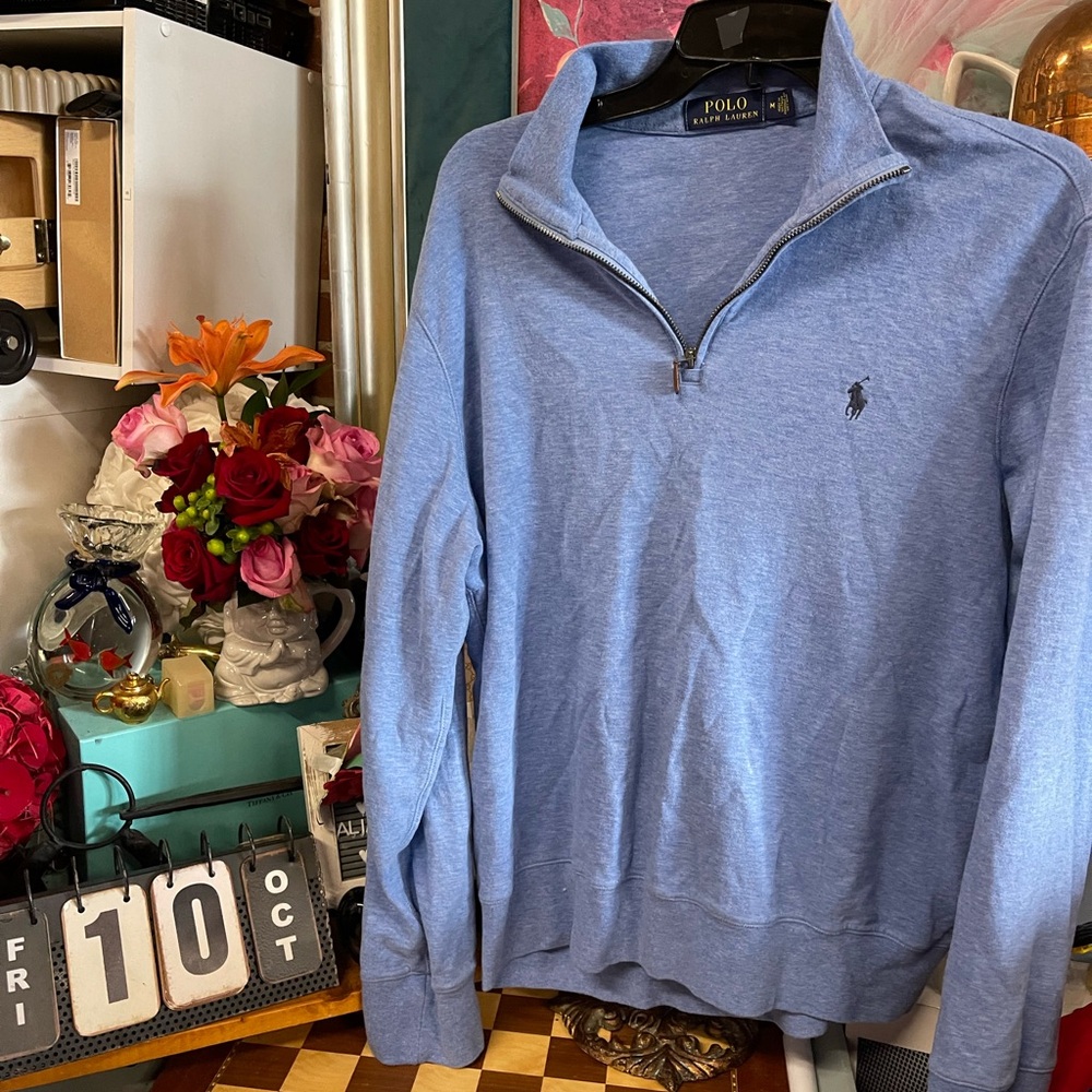 Polo Ralph Lauren Mens 1/4 Zip Pullover Mock Neck Long Sleeve Blue Size m